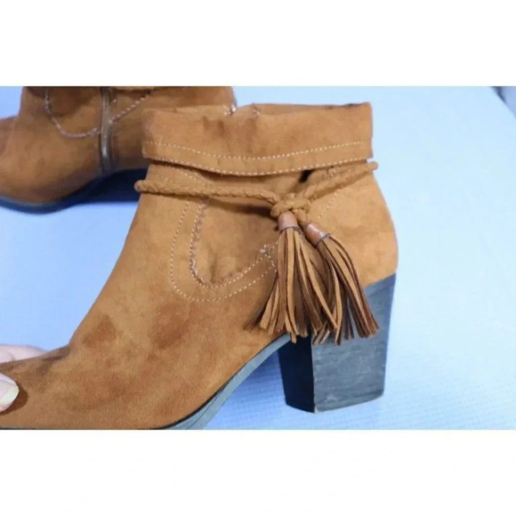 Bamboo Brown Suede Fringed Ankle Boots-Side Zip-Size 10 - Picture 5 of 11
